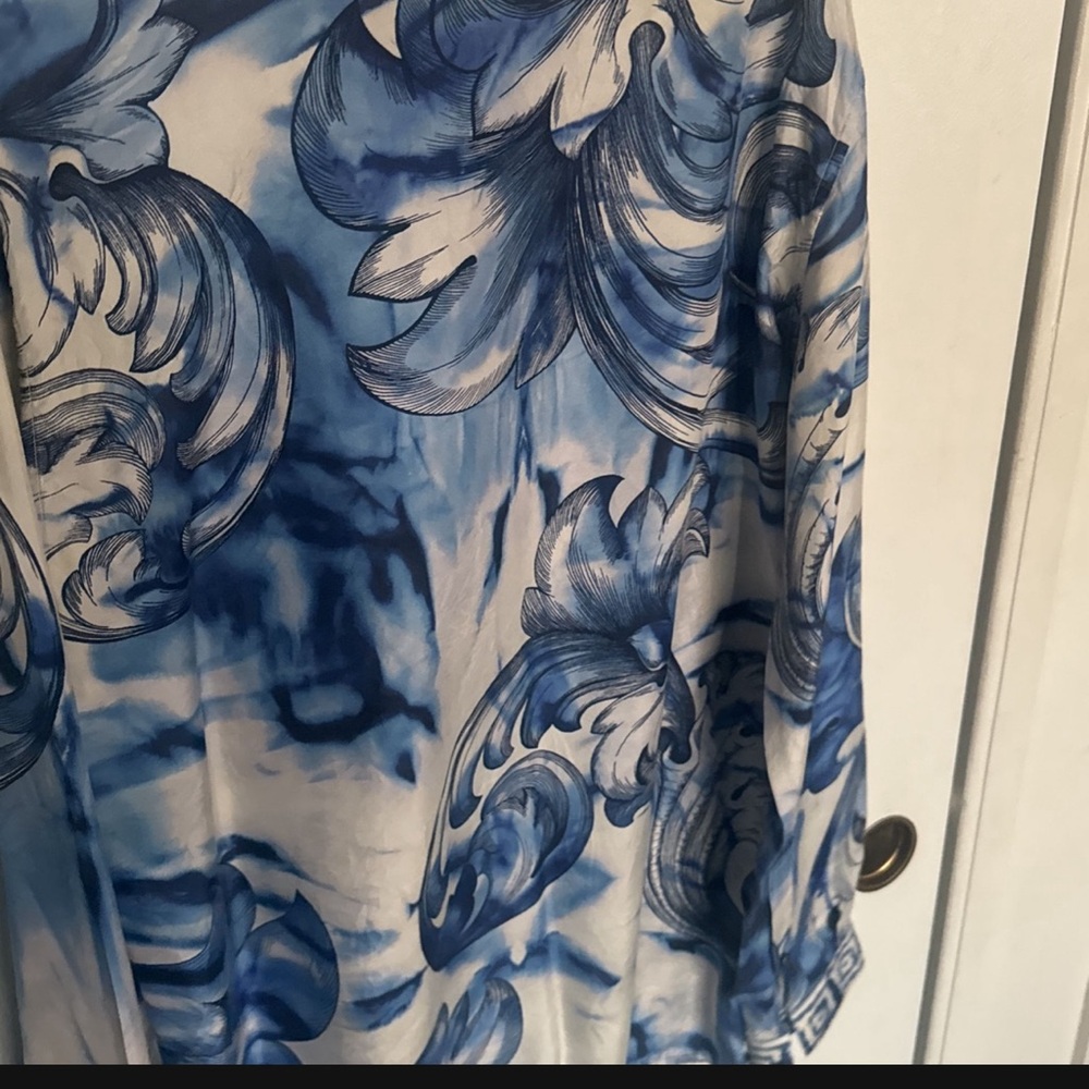 Versace Blue and White Baroque Print Top
